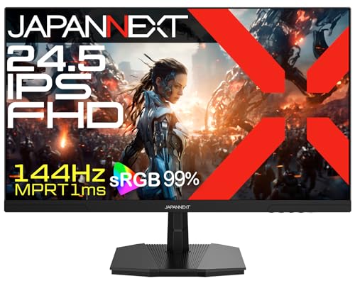 JAPANNEXT 【2年保証モデル】 JAPANNEXT 24.5インチ ゲーミングモニター 144Hz 1ms FHD 1080p 1920x1080解像度 IPS パネル ディスプレイ (HDMI/DisplayPort/VESA対応/ブルーライトカット / 視野角178°) JN-IPS245G144F