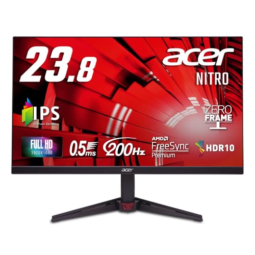 Acer ゲーミングモニター 23.8インチ IPS フルHD 非光沢 200Hz 0.5ms sRGB 99% AMD FreeSync Premium HDR10 HDMI 2.0 DisplayPort v1.2 スピーカー・ヘッドフォン端子 搭載 Nitro VG240YX1bmiipx