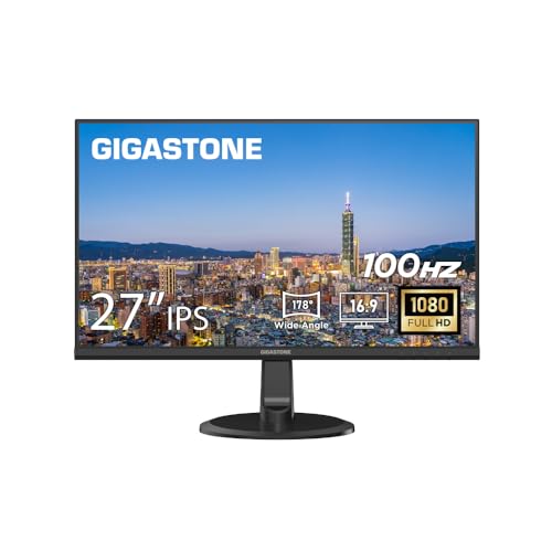 Gigastone 【3年無償交換保証】GIGASTONE(ギガストーン) 27インチ モニター 1920x1080 フルHD IPS 100Hz 1ms(MPRT) スピーカー内蔵 非光沢 ブルーライト軽減 178°広い視野角 フレームレス PCモニター 人間工学角度調整 HDMI VGA VESA対応 (100X100mm) 27型 LM-27FF51