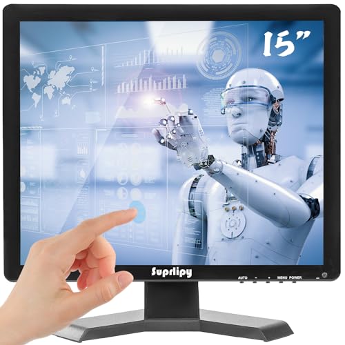 Suprlipy 15インチ タッチスクリーンモニター 1024x768 HDMI VGA AV USB BNC対応, 10ポイント静電容量タッチTFT LEDモニター ノートPC box PS5/PS4 Switch POSシステム用 内蔵ラウドスピーカー SY15TM