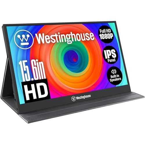 Westinghouse 15.6インチ ポータブルモニター ノートパソコンと旅行用 1080P 60Hz IPSスクリーン フルHD 磁気保護カバー付き スピーカー内蔵 Mini Hdmi USB Type C WH156FP
