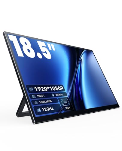UWH モバイル大画面モニター、18.5インチポータブルディスプレイ 1920x1080 FHD IPS LCDパネル 120Hz 100% SRGB スタンド付き ステレオスピーカー内蔵 マルチインターフェース フル機能 Type-C/HDMI 超軽量ポータブルモニターはコンピュータ/携帯電話/ゲーム機などに接続できます U-HTTP185