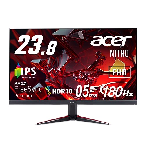 Acer 【Amazon.co.jp限定】日本エイサー Acer Nitro ゲーミングモニター 23.8インチ IPS フルHD 180Hz 0.5ms PC/PS5/Xbox X/S向き ヘッドホン端子 スピーカー HDMI2.0 AMD FreeSync Premium HDR10 VG240YM3bmiipx