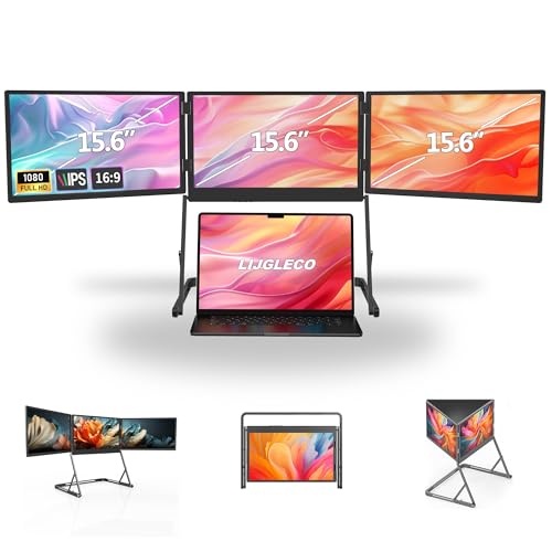 LIJGLECO ノートパソコン画面エクステンダー 15.6インチ FHD 1080P IPS ポータブル 折りたたみ式 トリプルモニター ノートパソコンモニターエクステンダー HDMI/USB-C プラグアンドプレイ Windows、Mac、Android用 保護スリーブ付き 02-DJID-B2ID