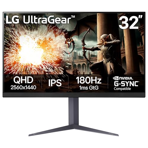 LG 32インチ Ultragear QHD (2560x1440) ゲーミングモニター 180Hz 1ms IPS DisplayHDR 400 NVIDIA G-SYNC 対応 AMD FreeSync VESA Adaptive Sync HDR10 チルト/高さ/ピボットスタンド HDMI DisplayPort/ブラック 32GS75Q-B.AUS