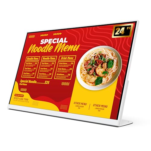 YIXZSWD 24インチのデスクトップデジタルメニューボード、HDデジタルサイネージ小売店支払いキオスク、HDMI入力の商業ディスプレイ広告スクリーンAndroid、ミルクティーショップ/レストラン用の電子メニューディスプレイ