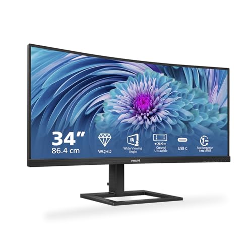 PHILIPS Écran incurvé 346E2CUAE 86 cm (34 pouces) (HDMI, DisplayPort, USB-C, 3440 x 1440 px, 100 Hz, FreeSync) noir 346E2CUAE/00