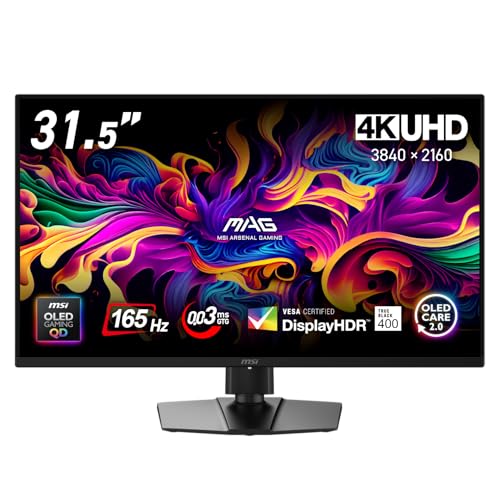 MSI 【Amazon.co.jp限定】MSI QD-有機EL ゲーミングモニター MAG 322UP QD-OLED E16 31.5インチ/4K UHD/QD-OLEDパネル/165Hz/0.03ms（GTG）/ハードウェアブルーライトカット/DisplayHDR True Black 400/AIビジョン/HDMI2.1/DP 1.4a/USB Type-C/高さ調整/メーカー3年保証