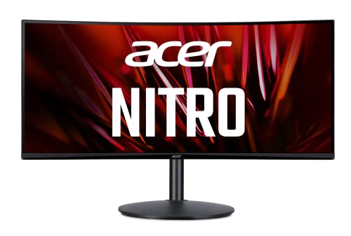 acer Nitro 34インチ QHD 3440 x 1440 1500R カーブ PC ゲーミングモニター AMD FreeSync プレミアム 165Hz リフレッシュ 1ms (VRB) ゼロフレームデザイン ディスプレイポート 1.4 x 2 & HDMI 2.0ポート x2 XZ342CU Sbmiipphx、ブラック UM.CX2AA.S01