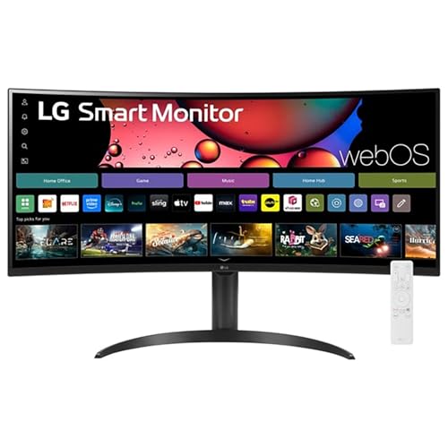 LG 34インチ 湾曲ウルトラワイド WQHD(3440x1440) スマートモニター HDR10 99% sRGB、100Hz、マジックリモコン、AirPlay 2 & 調節可能なスタンド、webOS 34SR65QC-B