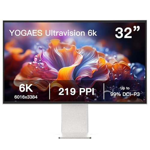 Yogaes 32インチ 6K VA モニター（6016×3384）M315WAN01.R パネル搭載、YOGAES UltraVision ディスプレイ、アルミ合金ボディ＆スタンド、219PPI、400cd/m²、1500:1、VESA100*100、高さ調整対応 (Ultravision VA)