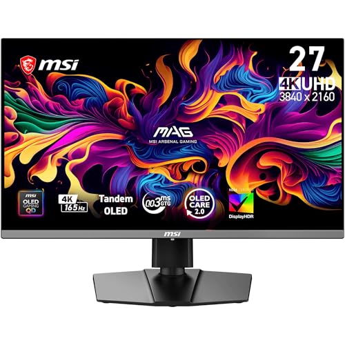 MSI QD-有機EL ゲーミングモニター MAG 272UP QD-OLED E16 26.5インチ/4K UHD/QD-OLED/165Hz/0.03ms（GTG）/DisplayHDR True Black 400/G-SYNC Compatible/HDMI 2.1/DP 1.4a/Type-C/VESA100/縦横回転・高さ調整/メーカー3年保証
