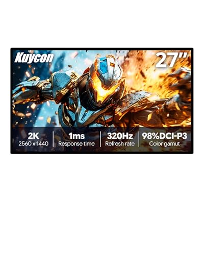 Kuycon P27S 27インチ FHD (2560 x 1440) 2K グロッシー、ゲーミングモニター、320Hz、IPS、10億7千万色、99% sRGB、1ms、HDR、1000:1、アイケア、低ブルーライト (ハニカム - スタンドなし) B-P27S