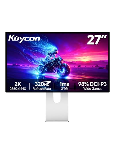 Kuycon P27S 27インチ FHD (2560 x 1440) 2K グロッシー、ゲーミングモニター、320Hz、IPS、10億7千万色、99% sRGB、1ms、HDR、1000:1、アイケア、低ブルーライト (ミニマルデザイン - スタンド付き) B-P27S