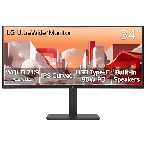 LG UltraWide 34インチ 3800R 曲面モニター QHD(3440×1440) IPS 電源内蔵 3800R HDR10 HDMI DisplayPort USB Type-C 90W PD スピーカー内蔵 傾斜/高さ/回転スタンド ブラック 34U65ZA-B 34U65ZA-B.AUS