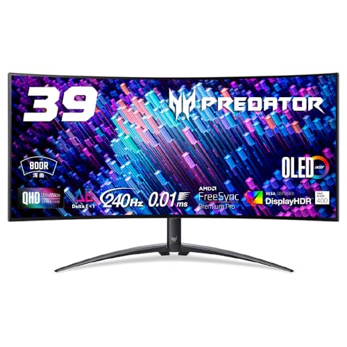 acer Predator ゲーミングモニター 39インチ 21:9 UWQHD OLED 湾曲 光沢 240Hz 0.01ms DCI-P3 99% Delta E<1 AMD FreeSync Premium Pro VESA DisplayHDR True Black 400 HDMI 2.1 DisplayPort v1.4 Type-C スピーカー内蔵 高さ調節 X39bmiiphuzx