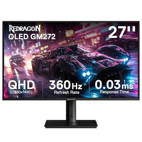 REDRAGON 27インチ OLED フラットゲーミングモニター - QHD 2560x1440、360Hz、0.03ms GTG、AMD FreeSync Premium、99% DCI-P3、HDRピーク1000nits、HDMI x2、DP x3、アイケア VESA ウォールマウント GM272