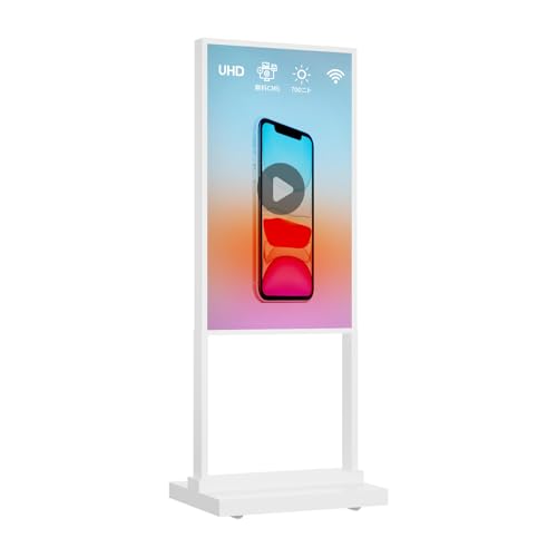 Canlarriz デジタルサイネージ 50インチ 自立式フロアスタンド型 業務用モニター｜レストラン・店舗向け 広告ポスターディスプレイ｜超薄型・700ニト高輝度 UHD｜無料CMS対応（遠隔管理・スケジュール配信）｜Android搭載（4GB+64GB）・ホワイト SG500W