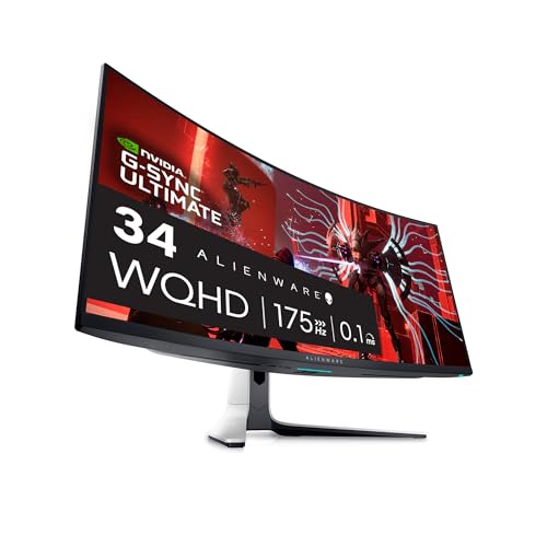 ALIENWARE 34 Inch Curved PC Gaming Monitor, 3440 x 1440p Resolution, Quantum Dot OLED 175Hz, 1800R Curvature, True 1ms GTG, 1,000,000:1 Contrast Ratio, 1.07 Billion Colors, AW3423DW - Lunar Light AW3423DW Gaming Monitor