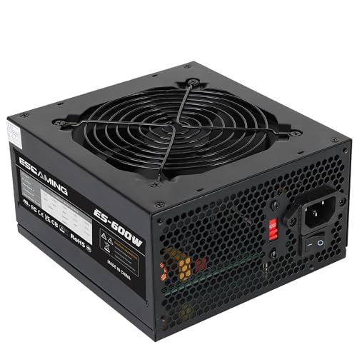 ESGAMING 600W ATX 電源 PSU、ESGAMING 120mm 超静音冷却ファン付き すべての保護 600W Non-Modular