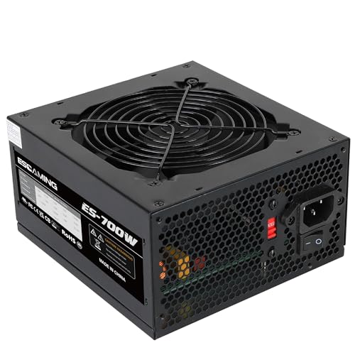 ESGAMING 700W電源非モジュラーATX PSU、120mm超静音冷却ファン付き、115/220Vスイッチ対応、すべての保護 700W Non-Modular