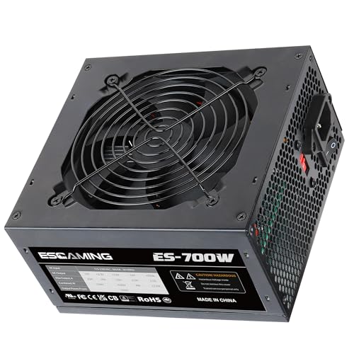 ESGAMING 700W 電源 非モジュラー ATX PSU 自動熱制御120mmファンと6+2ピンコネクタ、PFC保護115/230Vスイッチ - ブラック