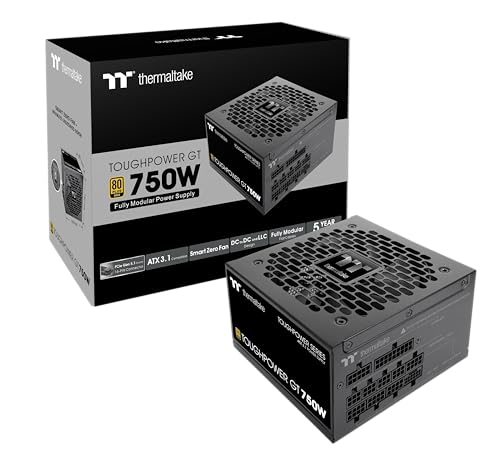 Thermaltake Toughpower GT 750W ATX 3.1 標準電源; 80プラスゴールド効率; スマートゼロファン; ネイティブ300W PCIe 5.1コネクタ; PS-TPT-0750FNFAGU-3; 5年保証