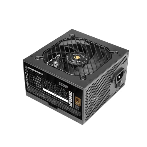 Mars Gaming MARSGAMING MPB550SI、550W ATX電源、7年保証、80Plusブロンズ230V、90%効率、銅コア付きSIエクストリームサイレンスファン、AI2-RPM、DC-DC、SMDテクノロジー、ブラック
