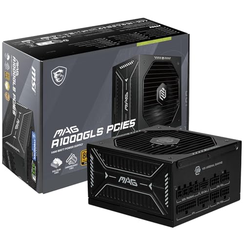 MSI MAG A1000GLS PCIE5、完全モジュラーコンパクトゲーミング1000W電源、80+ゴールド、ATX 3.1 & PCIe 5.1対応、ネイティブデュアルカラー12V-2x6ケーブル、低ノイズ、エンボスジャケットケーブル、10年保証