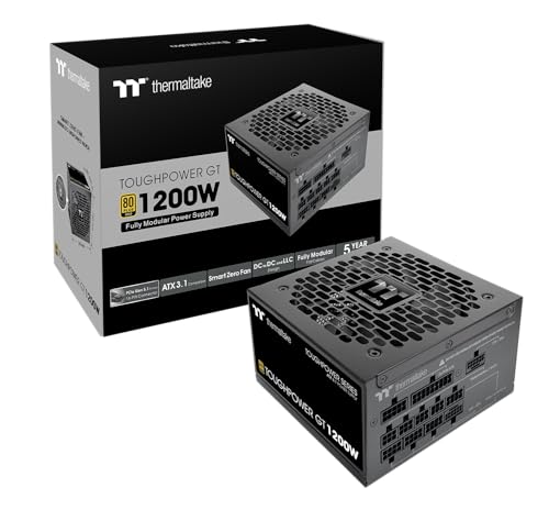 Thermaltake Toughpower GT 1200W; ATX 3.1; x2 Native PCIe 5.1 12V-2x6; フルモジュラー; フラットケーブル; カラーマッチコネクタ; 日本のメインコンデンサ; 80 Plus ゴールド; 140mm; ブラック; PS-TPT-1200FNFAGU-3