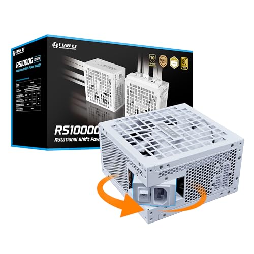 Lian Li RS 1000W 回転シフト完全モジュラーATX電源(W/USBファンハブ)90°ACインレット、サイベネティックスプラチナ、80+ゴールド、ATX 3.1、PCIe 5.1、12V-2×6ケーブル、10年保証、ホワイト(RS1000G.WH)