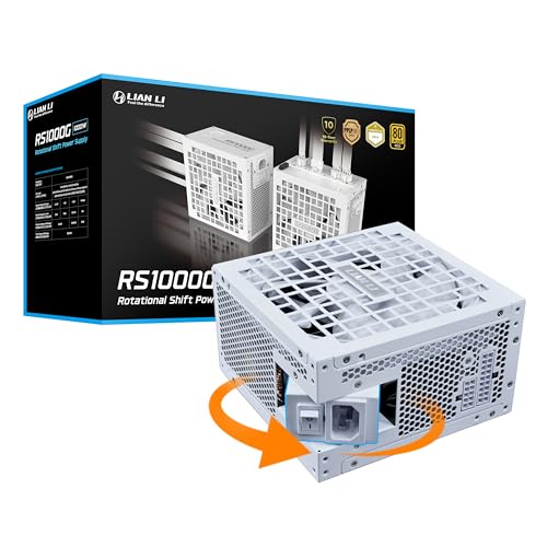 Lian Li RS 1000W 回転シフト完全モジュラーATX電源(W/o USBファンハブ) 90°ACインレット、サイベネティックスプラチナ、80+ゴールド、ATX 3.1、PCIe 5.1、12V-2×6ケーブル、10年保証、ホワイト(RS1000G.W)
