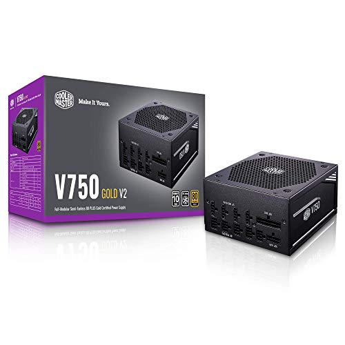 Cooler Master V750 ゴールド V2 フルモジュラー 750W 80+ ゴールド効率 セミファンレス動作 16AWG PCIe 高効率ケーブル MPY-750V-AFBAG-US