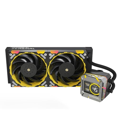 Ylwxzenith Yeston Zeus Liquid Freezer CPU Cooler、360mm/240mm AIO、PWM900〜2200RPMファン、インテリジェント温度制御、最適化されたウォーターポンプ、RGB Aura同期照明、LCDモニター、簡単なインストール (240mm) Ylwxzenithbu0z1m98ag--1