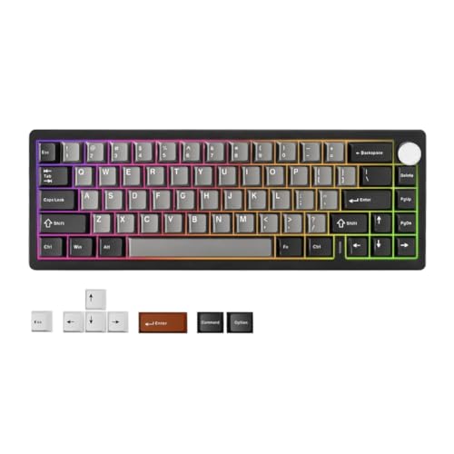 UPaYmbAcf AL68 シルバーアルミニウムメカニカルゲーミングキーボードホットスワップガスケットマウントノブ QMK 経由ワイヤレスコンピュータと互換性(Black) UPaYmbAcf124