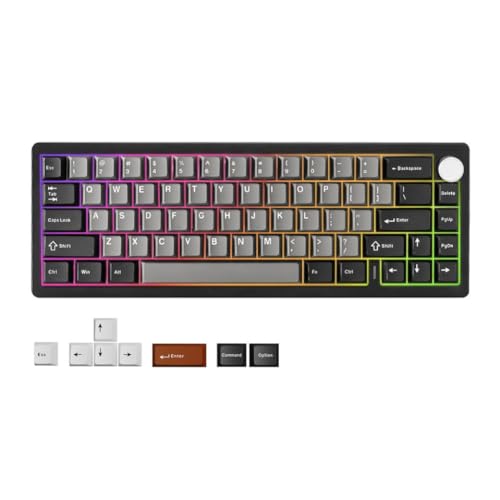 UPaYmbAcf メカニカルゲーミングキーボード AL68 シルバーアルミニウム QMK VIA ワイヤレスホットスワップガスケットカスタムキーボードとノブ 5420 と互換性(Black) UPaYmbAcf124
