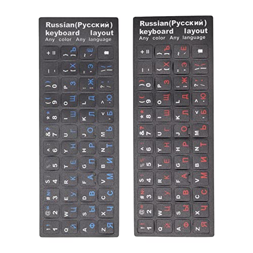 Jeffergarden ロシア語キーボードステッカー防水防水ロシア語レトロキーボードステッカーパソコンノートパソコン用 10-17インチラップトップキーボードデスクトップPCキーボード 2個セット (1 青 1 赤)
