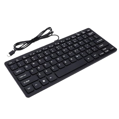 Fockety ミニ有線キーボード、78キー、Type-C USB接続、静音・軽量・コンパクト・人間工学に基づいたデザイン、パソコン、ノートパソ、スマートフォン、タブレット対応、多機能メディアホット搭載 (黒) Focketyuh6t1382ar-11