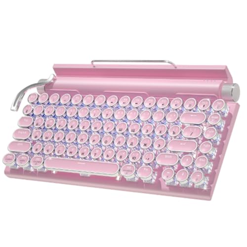 Momgla レトロタイプライターキーボードワイヤレスBluetoothキーボードスチームパンクメカニカルキーボード Momgla ゲーミング メカニカル キーボード 5.0 Bluetooth、携帯電話やタブレット用ユニバーサル (ピンク)