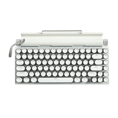 Diexgiy レトロなタイプライター風の83キーメカニカルキーボード。Bluetooth 5.0によるワイヤレス接続と有線接続の両方に対応し、スマートフォンスタンド、RGBバックライトを搭載。カラーはウッド、ピンク、ホワイトの3色展開。 (ホワイト)