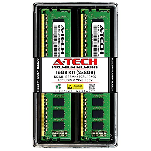 A-Tech Server 16GB キット (2 x 8GB) 2Rx8 PC3L-10600E DDR3 1333MHz ECC アンバッファード UDIMM 240ピン デュアルランク DIMM 1.35V ワークステーション サーバー メモリ RAM アップグレード スティックモジュール (A-Tech Enterprise Series) AT8G2D3D1333UD8N135V