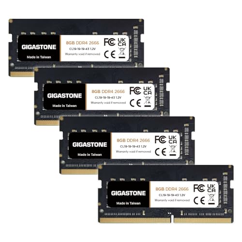 Gigastone 【メモリ ノートパソコン専用 DDR4】GIGASTONE 8GBx4枚 (32GB Kit) DDR4 2666MHz (2400MHz または 2133MHz) PC4-21300 (PC4-19200/17000) CL19 1.2V SODIMM 260ピン アンバッファー 非ECC ノートパソコンメモリモジュールアップグレード