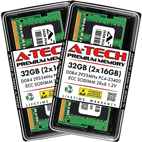 A-Tech 32GB キット (2x16GB) DDR4 2933MHz PC4-23400 ECC SODIMM 2Rx8 デュアルランク 1.2V 260ピン RAMメモリアップグレードモジュール マイクロサーバー、ワークステーション、ネットワークプラットフォーム用 AT16G2D4S2933ED8N12V