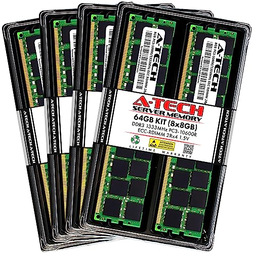 Supermicro A-Tech 64GB キット (8x8GB) RAM Supermicro SuperServer 6027R-E1CR12L 6027R-N3RF用 | DDR3 1333MHz PC3-10600 ECC RDIMM 2Rx4 1.5V 登録サーバーメモリアップグレード ASB865