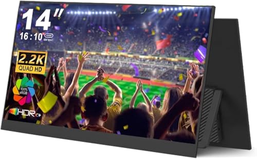 JSHIX ポータブルモニター 14インチ 2.2K QHD USB C HDMI ウルトラスリム IPS トラベルディスプレイ&スピーカー、HDRプラグ&プレイ、ノートパソコンPC、携帯電話、Mac用外部モニター