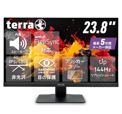 Terra 2448W V4.0 23.8インチ フルHD モニター 最長 5年保証 IPS 非光沢 144Hz HDMI/Displayport/USB Type-C (※充電非対応) ハードウェアブルーライトカット スピーカー 内蔵 ヘッドホン端子 傾き調整（高さ調整なし） LCD/LED 2448W V4.0