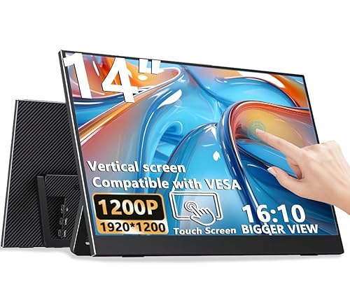 MAFNKOU ポータブルモニター タッチスクリーン 14インチ 1920 * 1200P ゲームディスプレイ、内蔵スタンドスピーカー HDR IPS ノートパソコンポータブル用外部モニター ノートパソコン/Mac/PC/電話/PS4/5 Xboxスイッチ用トラベルモニター GY9926