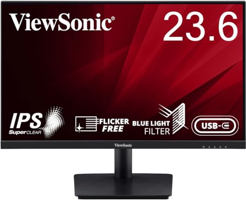 ViewSonic ビューソニックジャパン 23.6インチ USB Type-C搭載液晶モニター VA2409-MHU-7 (フルHD/IPS/75Hz/スピーカー内蔵/HDMI,VGA,USB Type-C/フリッカーフリー/ブルーライトフィルター/フレームレス/低消費電力/5年保証)