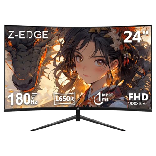 Z Z-Edge (ゼロエッジ) ゲーミングモニター 曲面 24型 180Hz VA FHD(1920x1080) 1ms HDR10 AMD FreeSync対応 非光沢 超薄型 HDMI DP フリッカーフリー VESA対応 国内2年保証(要登録) UG24 ブラック UG24-AG