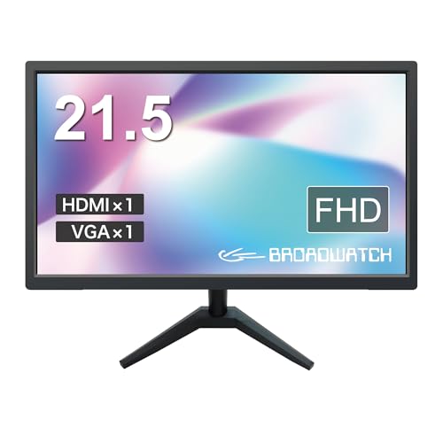 Broadwatch LCD モニター 21.5インチ フルハイビジョンディスプレイ HDMI VGA 省スペース チルト調整可能 VESA対応 壁掛け 1920×1080 FHD PC ゲーミングモニター テレワーク 防犯カメラ管理 PC/ゲーム/switch/監視モニター 等 LCD-T0215